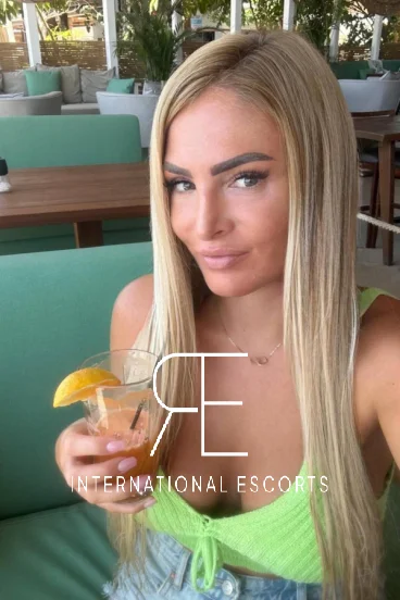 Selfie of a blonde London escort on holiday 